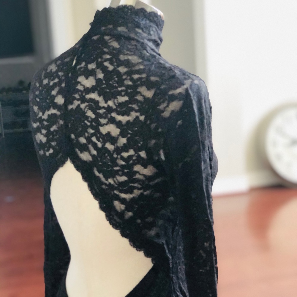 OPEN BACK LACE FIGURE HUGGING SHEER DRESS - Picture 8 of 10